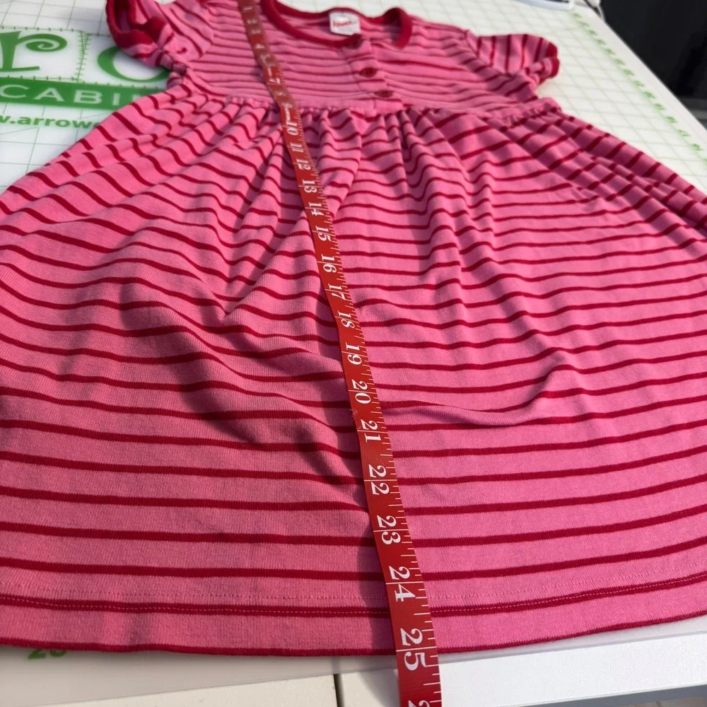 Vintage Hanna Andersson pink with red stripes short sleeve girls dress size 6/7
